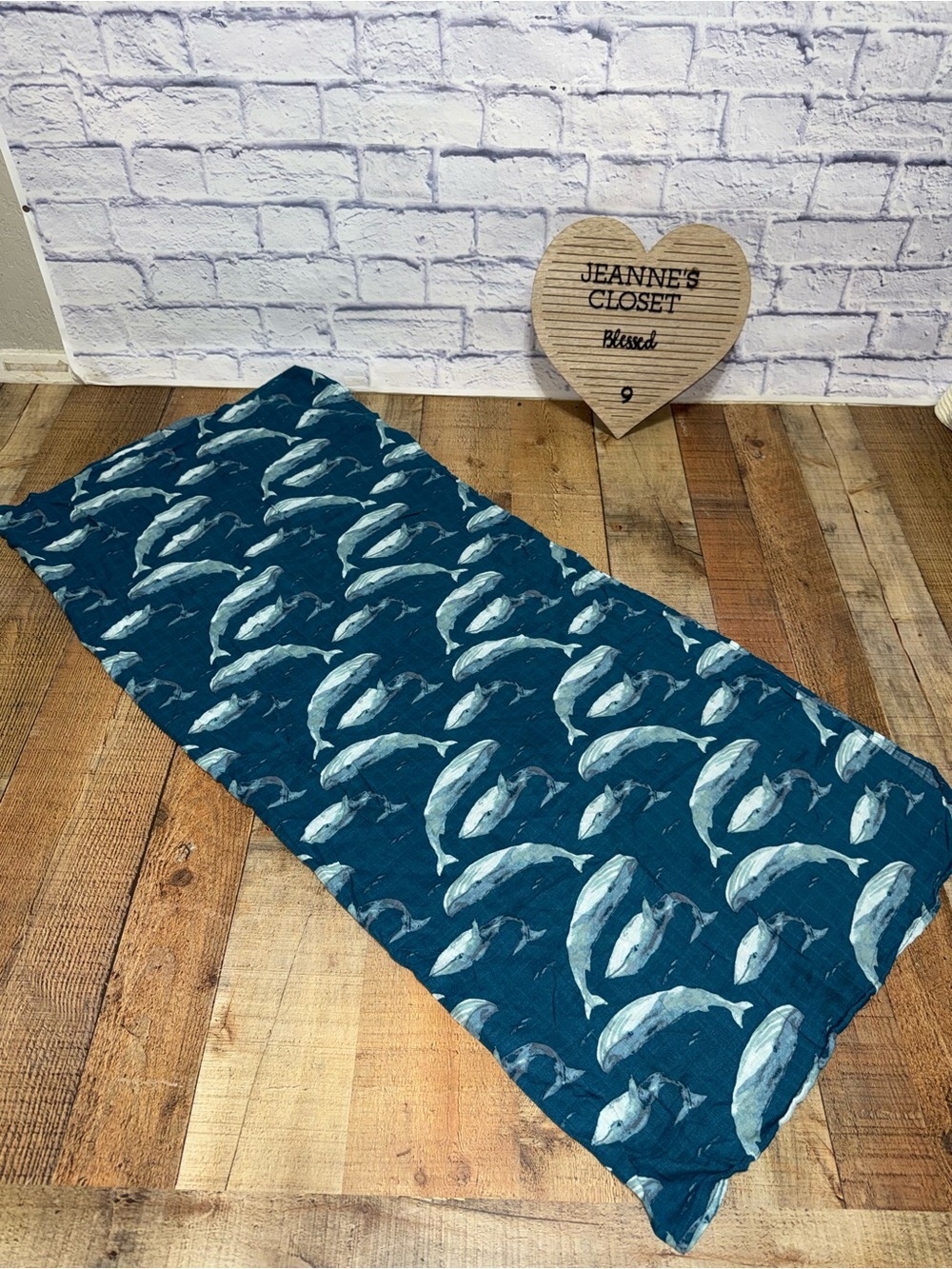 Milkbarn Baby Whale Print Muslin Lovey Blanket Bamboo Cotton 23x23" Blue Novelty